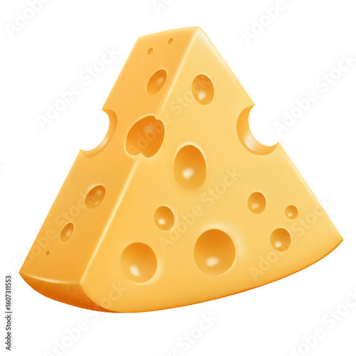 A delicious wedge of swiss cheese with holes isolated on transparent background