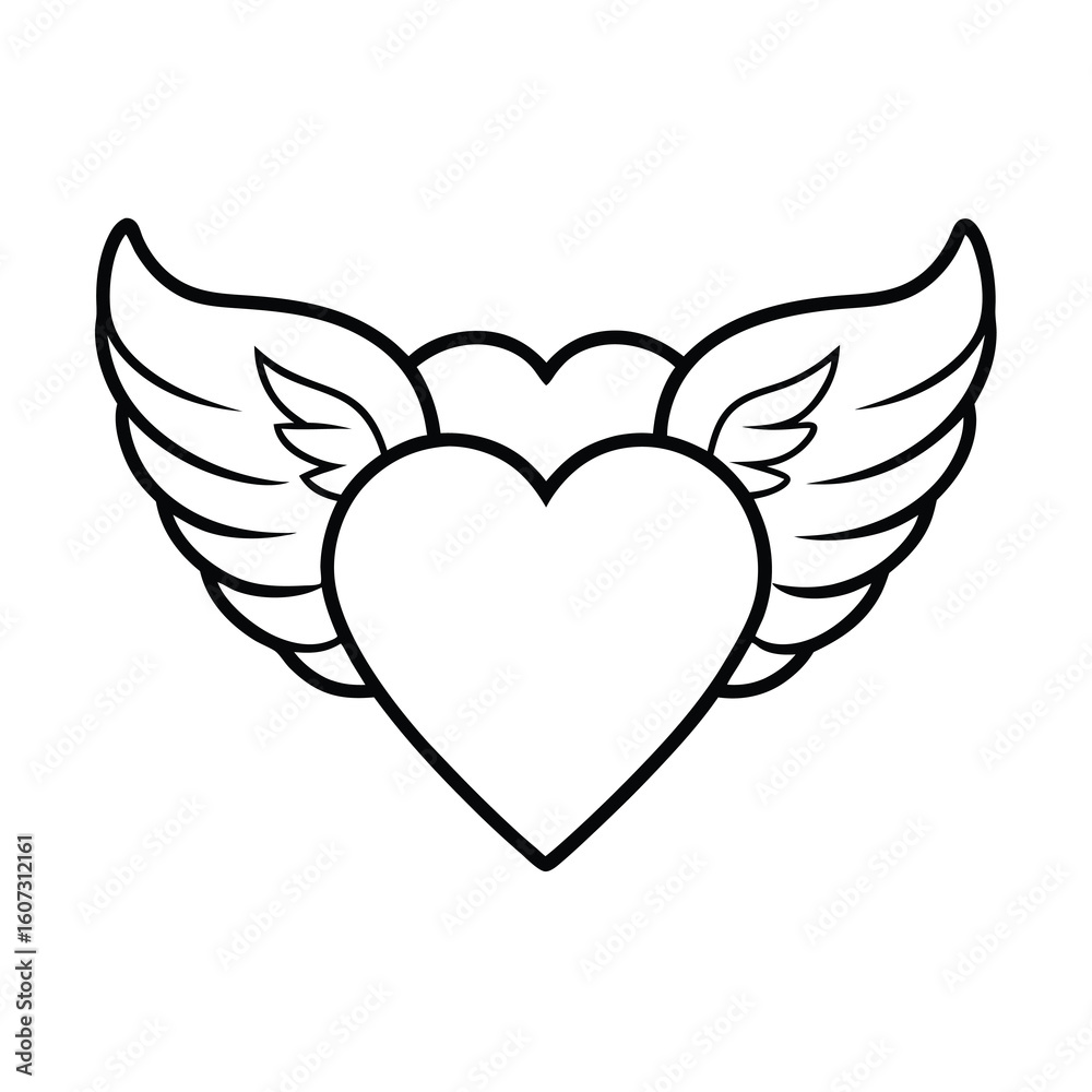 Obraz premium heart with angel or cupid wings in black outline
