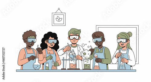 Diverse students conducting experiments in a chemistry lab, focused on scientific exploration.