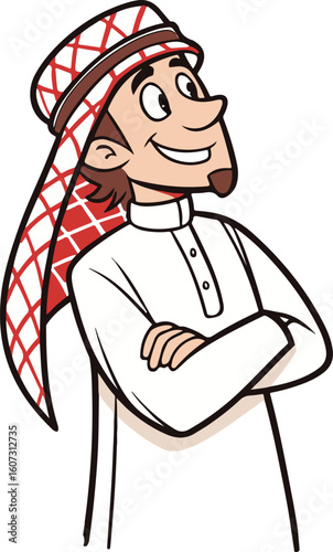 A confident young man in traditional attire stands with arms crossed, representing cultural pride and strong character.