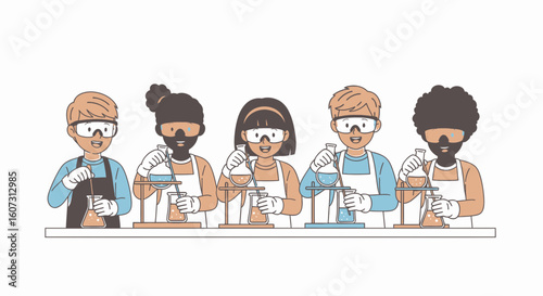 Diverse group of students conducting science experiments in a laboratory setting.