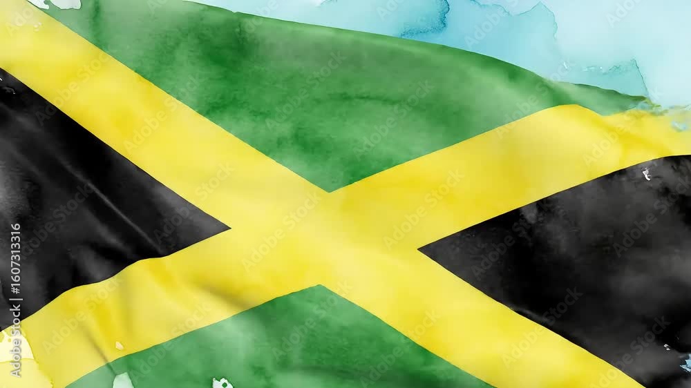 Jamaican Flag Watercolor Green, Yellow, and Black