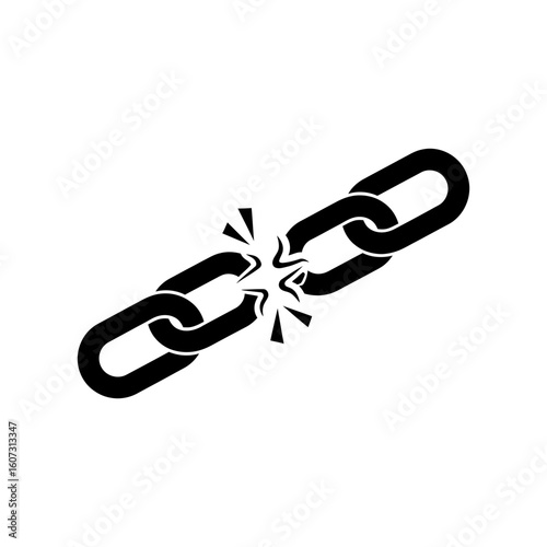 A broken chain is isolated on white background, symbolizing weakness and freedom