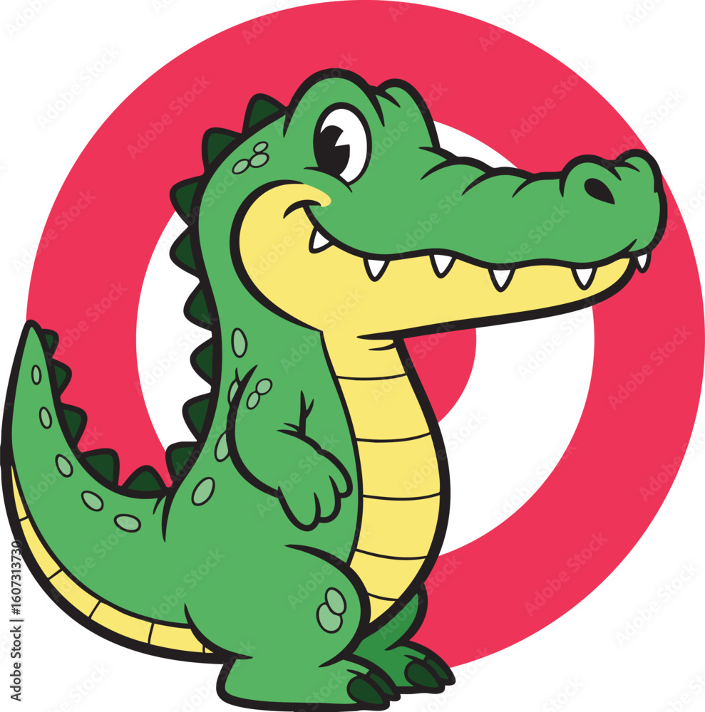 Fototapeta premium Cute cartoon alligator standing with red target