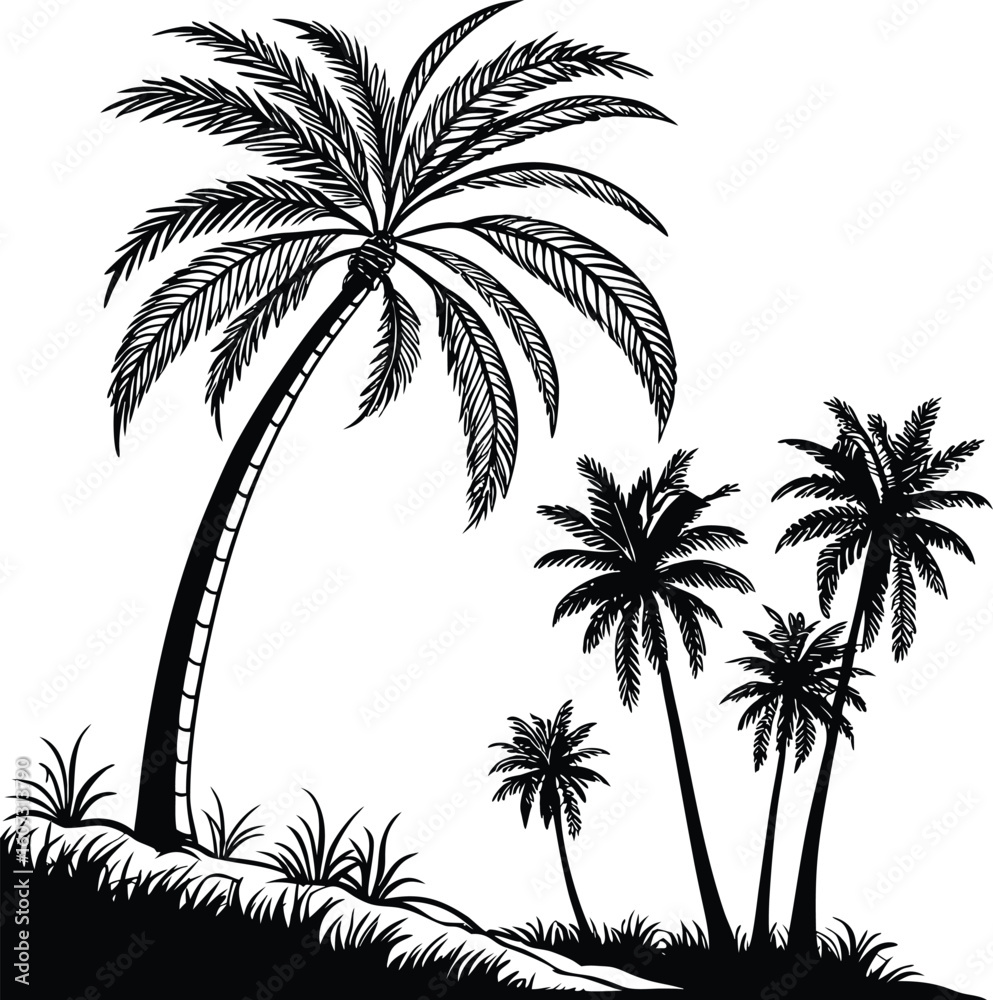 Obraz premium Collection of diverse black silhouette palm trees for tropical designs