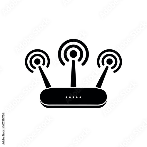 Black icon of a wireless router with three antennas emitting signal waves wifi internet