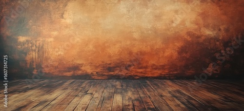 Empty room with warm, textured wall and wooden floor