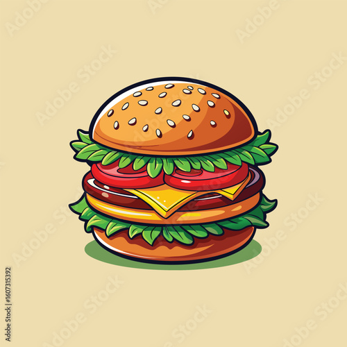 
Tasty Cheeseburger Drawing with Realistic Vector Style