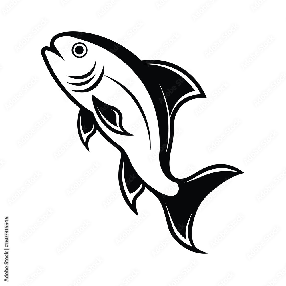 Fototapeta premium jumping salmon fish illustration black and white