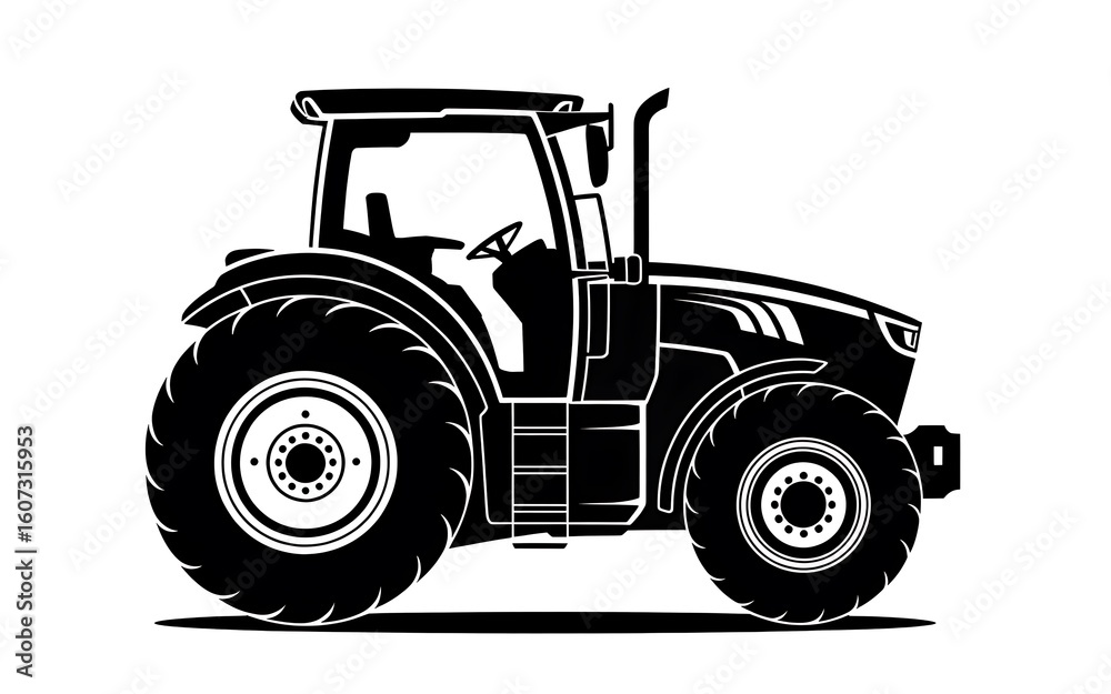 Obraz premium Bold Silhouette of a Modern Tractor Ready for Work Agriculture Heavy Machinery Equipment Industrial Farm Vehicle