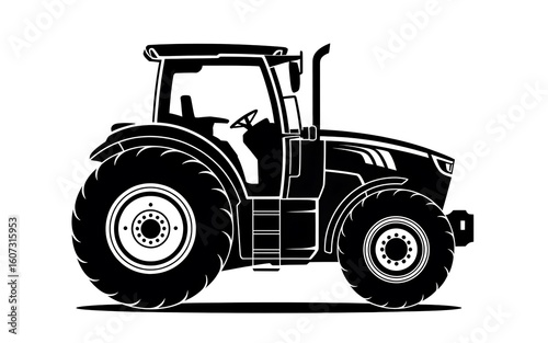 Bold Silhouette of a Modern Tractor Ready for Work Agriculture Heavy Machinery Equipment Industrial Farm Vehicle
