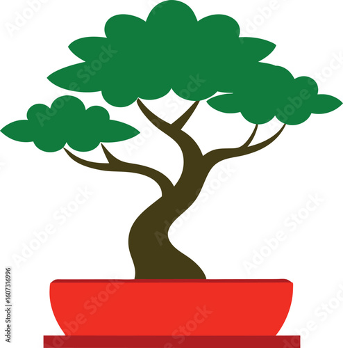 Small bonsai tree in traditional pot with elegant branching Vector illustration
