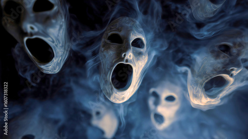 The image depicts countless human souls writhing in agony, evoking horror and terror
