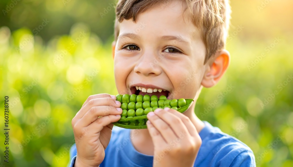 Boy eating a pea pod Boy eating a pea pod