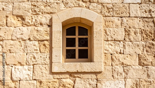 Stone wall with arched window