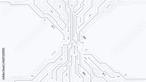 Futuristic circuit board. Abstract digital background with circuit board texture. AI, Artificial Intelligence. Motherboard and HTML code. Large data processing, database concept. Vector illustration.