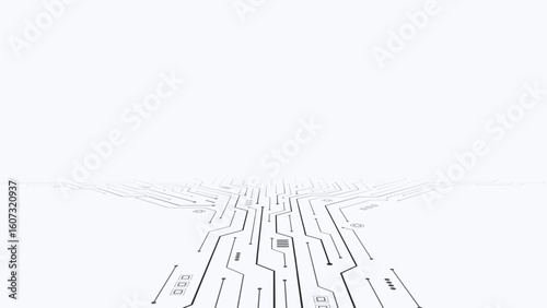 Futuristic circuit board. Abstract isometric background with circuit board texture. AI Artificial Intelligence. Motherboard and HTML code. Large data processing, database concept. Vector illustration.