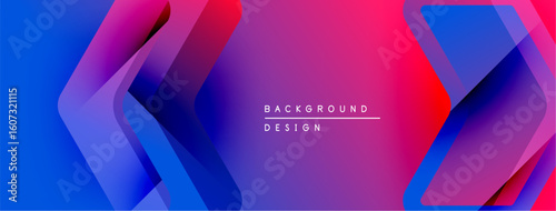 Abstract geometric shapes, vibrant gradients. Purple, blue, pink hues dominate design. Modern background texture for presentations.