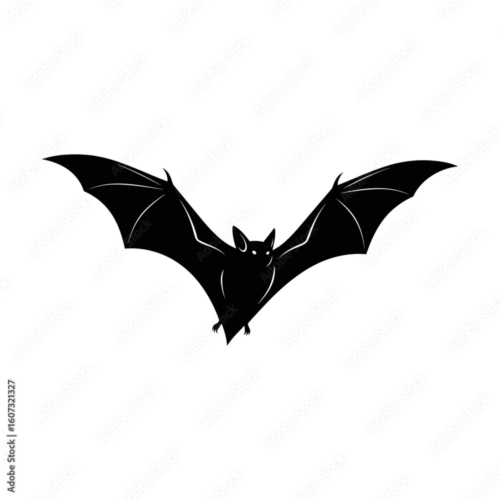 Fototapeta premium A black silhouette of a bat flying isolated on white background