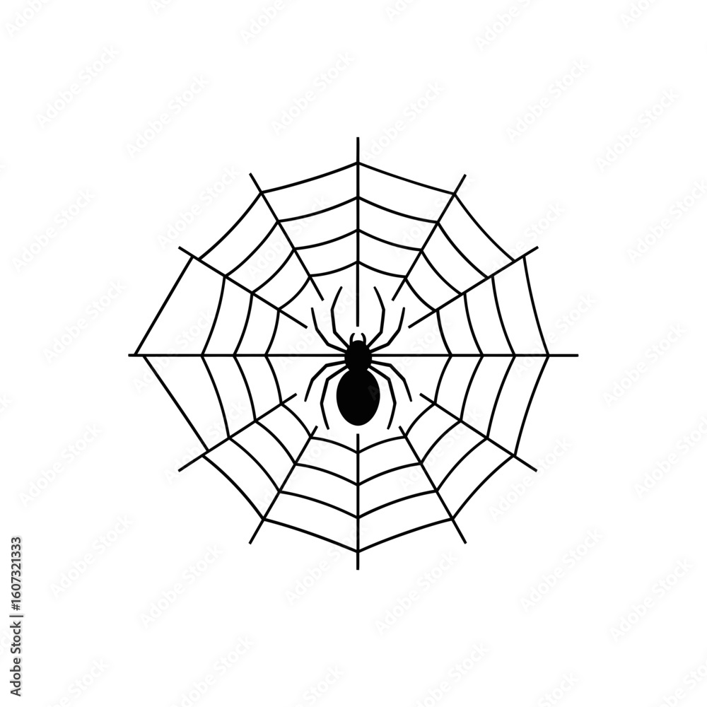 Obraz premium A spider in a web isolated on white background for halloween design