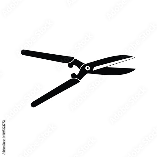 Black silhouette of garden shears on a white background