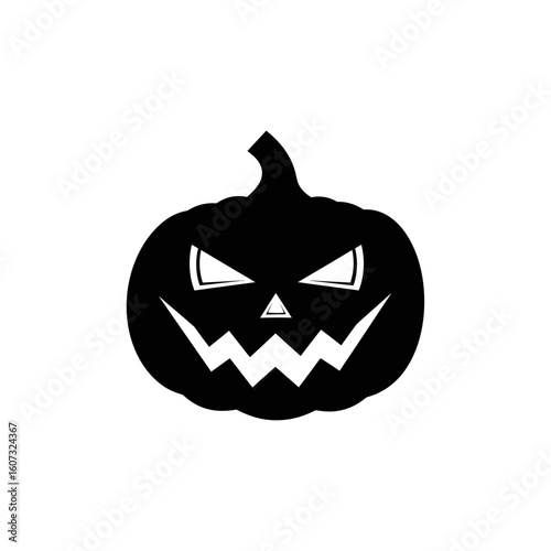 A scary jackolantern glows ominously, isolated on white background