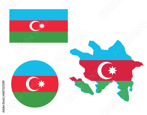 Map of Azerbaijan with Circle and Rectangle-Shaped National Flags