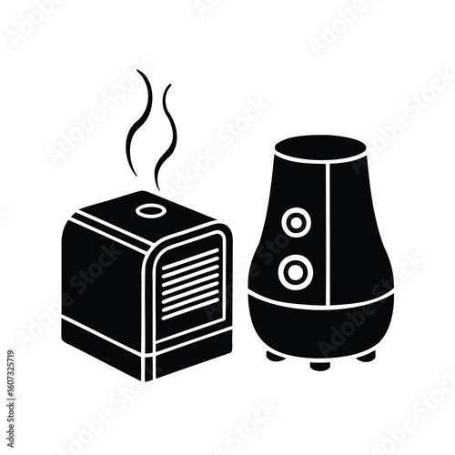 Aroma diffusers and humidifiers icons, essential oil scent machines for air purification
