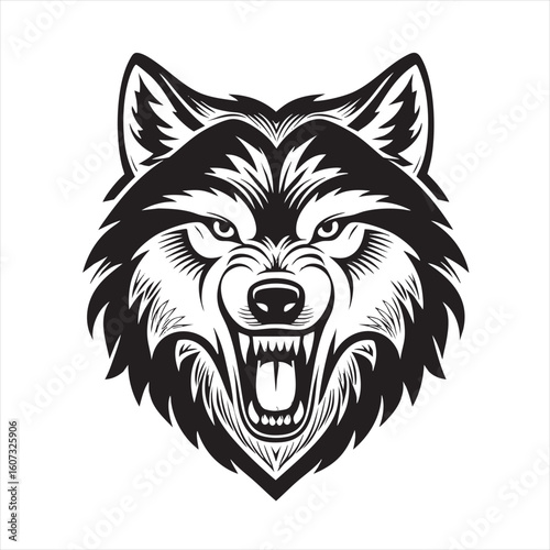 Aggressive Wolf Head Frontal Graphic Art