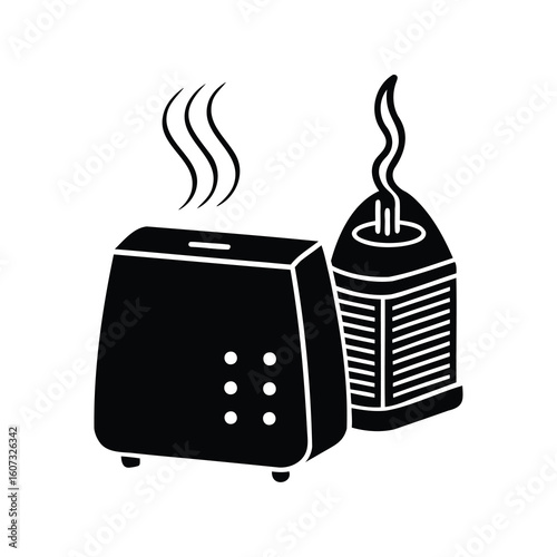 Illustration of a humidifier and aroma diffuser with steam coming out