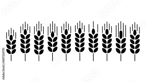 Wheat Growth Stages: Eight Black Glyph Icons, Agricultural Harvest, Simple Minimalist Style