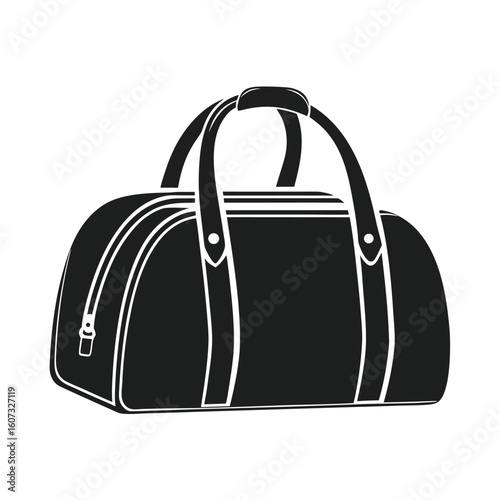 Black duffel bag with white trim and handles on a white background vector 1