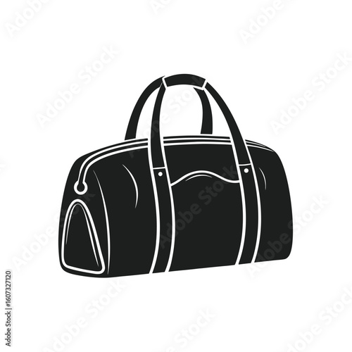 Black duffel bag with white trim and handles on a white background vector