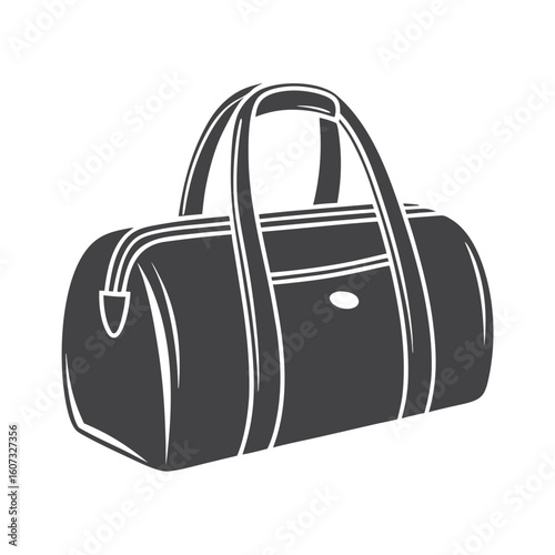 Dark grey duffel bag with white trim and handles on a white background travel luggage