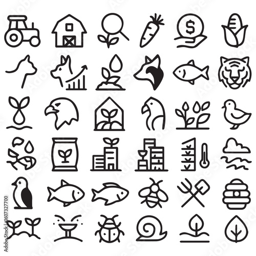 Clean minimalist bold black farming icons set