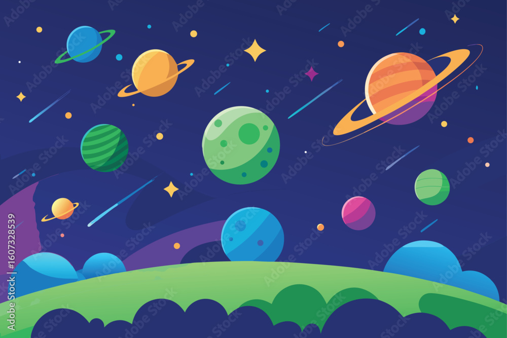 Obraz premium seamless pattern with planets and stars