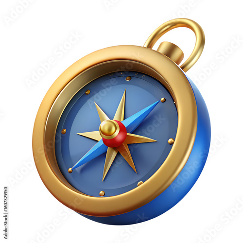 3d icon of a blue and gold compass points the way for navigation isolated on transparent background