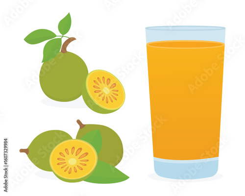 Bael Food And Bael Juice Vector Icon Design