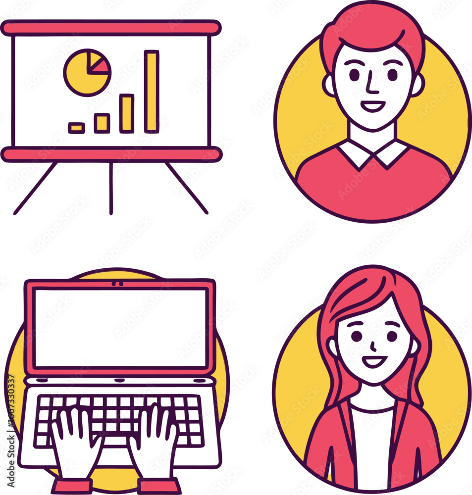 Naklejka premium Business presentation with charts and people using laptop and tablet graphs pie chart