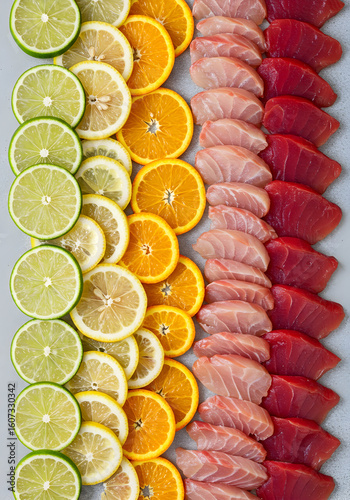 Sushi platter with citrus fruits vibrant colors fresh ingredients healthy eating delicious meal japanese food