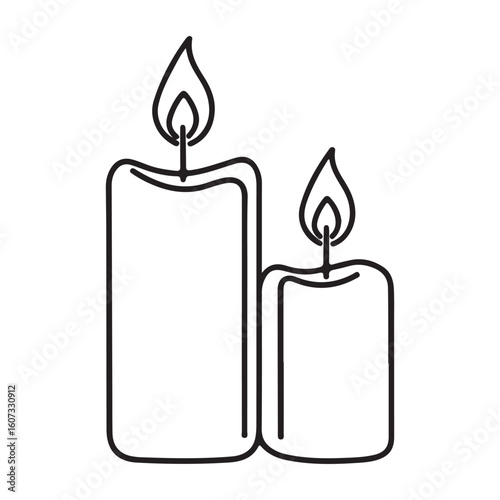 Charming Line Art Illustration Two Candles Differing Heights Flickering Flames Warmth Simplicity Minimalist Design Peaceful Ambiance Serene Aesthetic Black and White