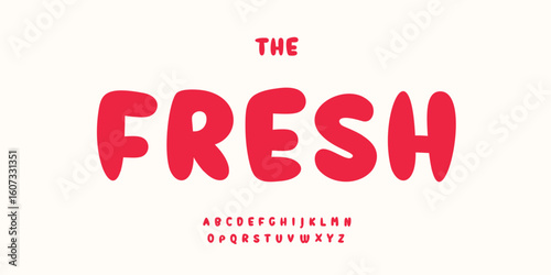 Sweet bubble font, bold rounded letters, cute candy alphabet, juicy cartoon typeface, playful kid branding typography, fun snack typeset, zesty typographic design for kid branding. Vector typeset.