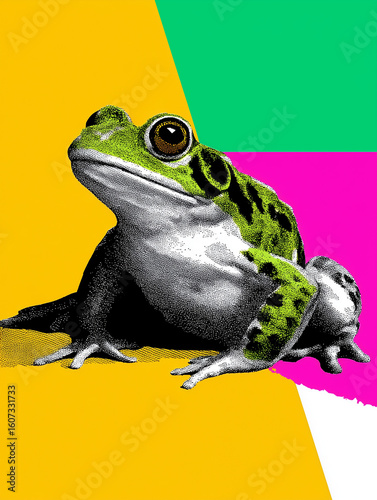 Vibrant Pop Art Frog on a Colorful Background Poster
