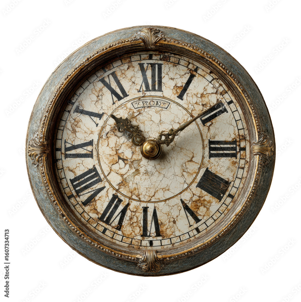 Fototapeta premium Antique clock display vintage home decorative rustic environment close up view isolated on transparent background
