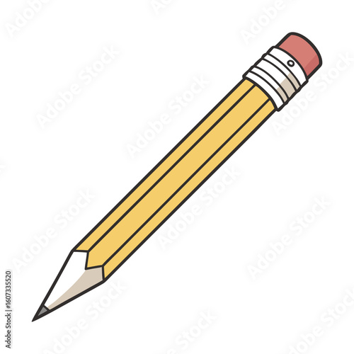 Yellow Pencil with Eraser Drawing Vector Illustration Graphic on White Background