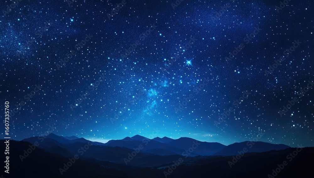 Night sky ablaze with stars over dark mountains Night sky ablaze with stars over dark mountains