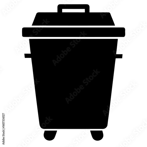 Black silhouette of a compost bin on a plain white background isolated on white background