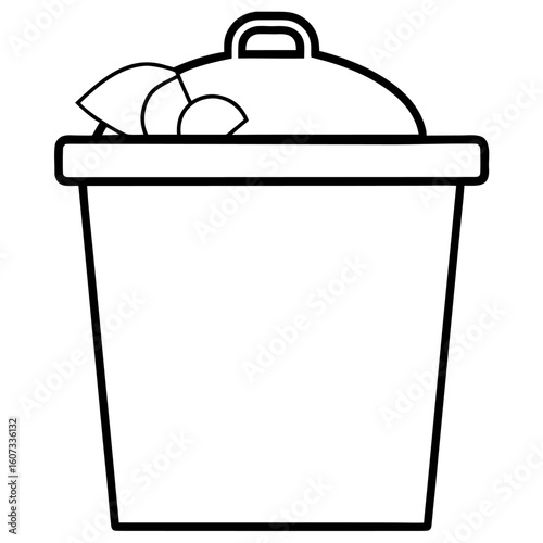 Simple line art illustration of a compost bin with lid and organic contents isolated on white background