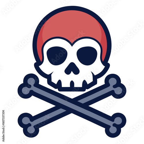 Cartoon Skull and Crossbones Icon with Red Cap