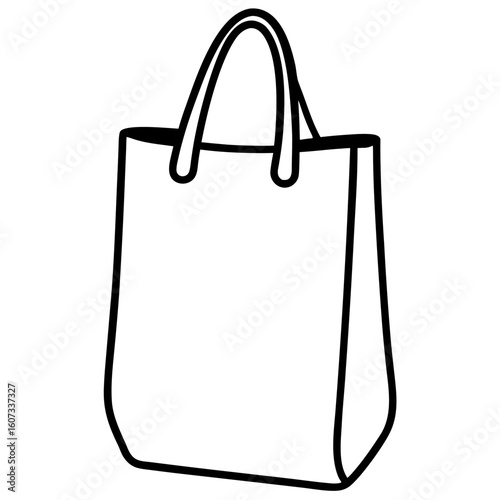 Simple line art of a biodegradable bag with handles isolated on white background